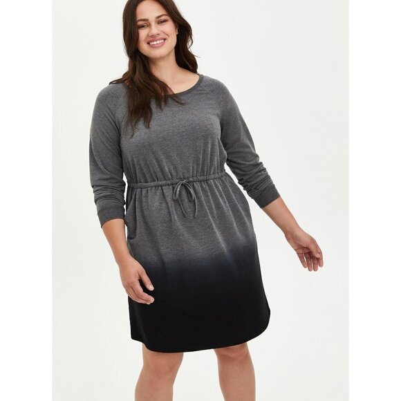 torrid Dresses & Skirts - NWT Torrid Size 2 Off-Shoulder Skater Dress French Terry Heather Grey Dip Dye